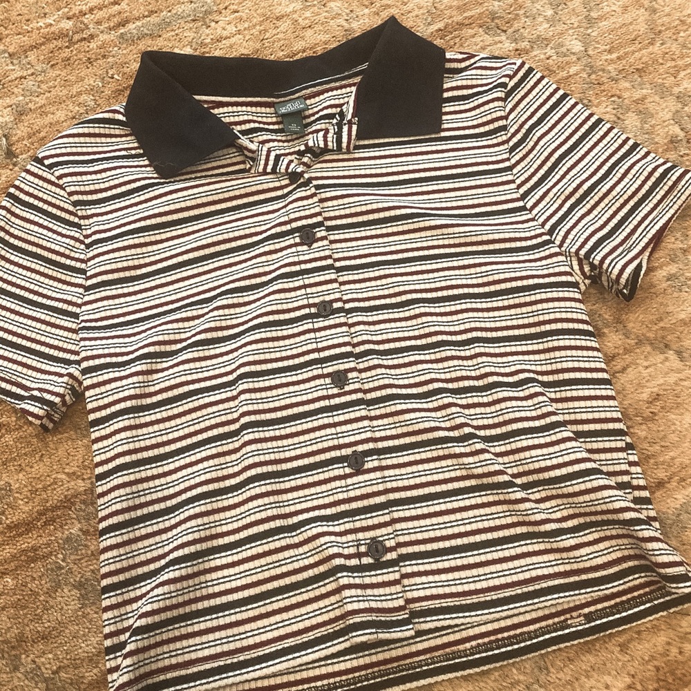 striped collared crop top